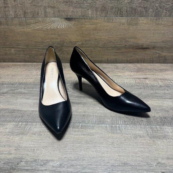 Nine West Kiera Black Leather Pointed Toe Pumps Women's Size 8 - Picture 5 of 6